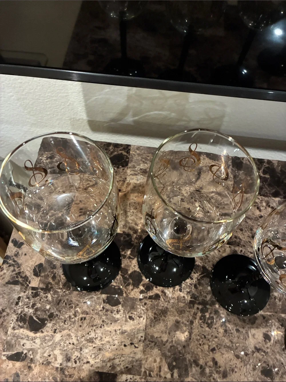 Albert Elovitz 14K Gold Note Wine Glasses with Black Twisted Stems (Set of 4)